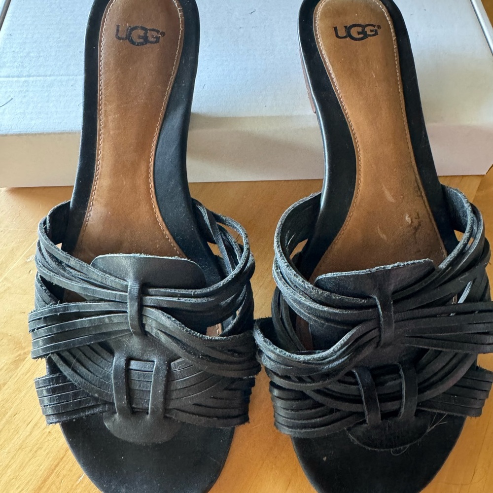 UGG Women's Huarache Black Strappy Sandal Slides